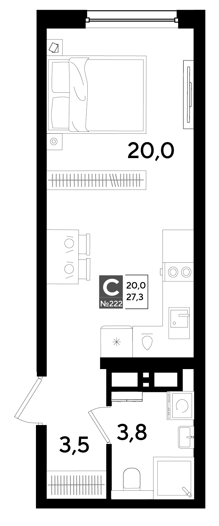 Студия, 27.3 м² · DОГМА ПАРК