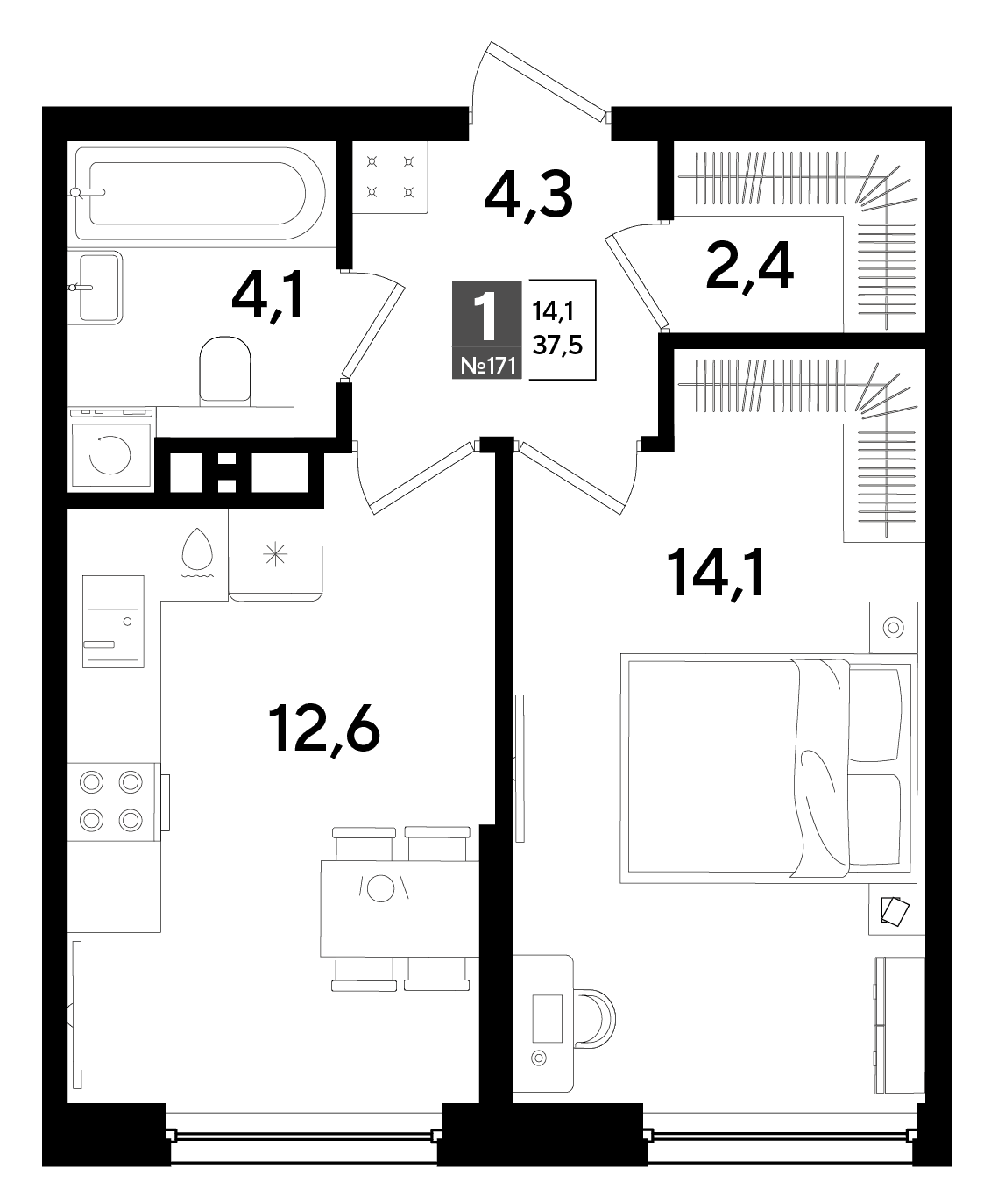 1-к, 37.5 м² · DОГМА ПАРК