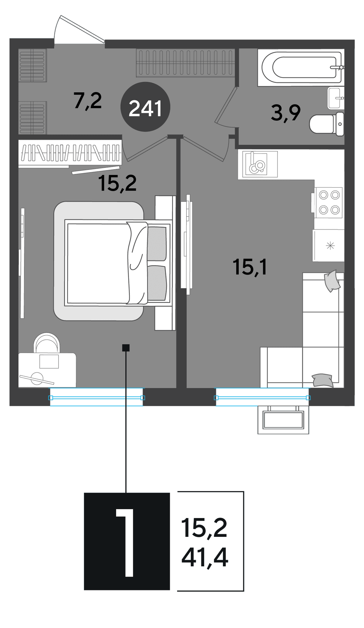 1-к, 41.4 м² · Парк Победы-2