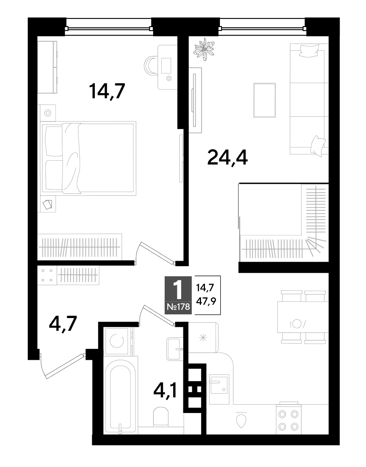 1-к, 47.9 м² · DОГМА ПАРК