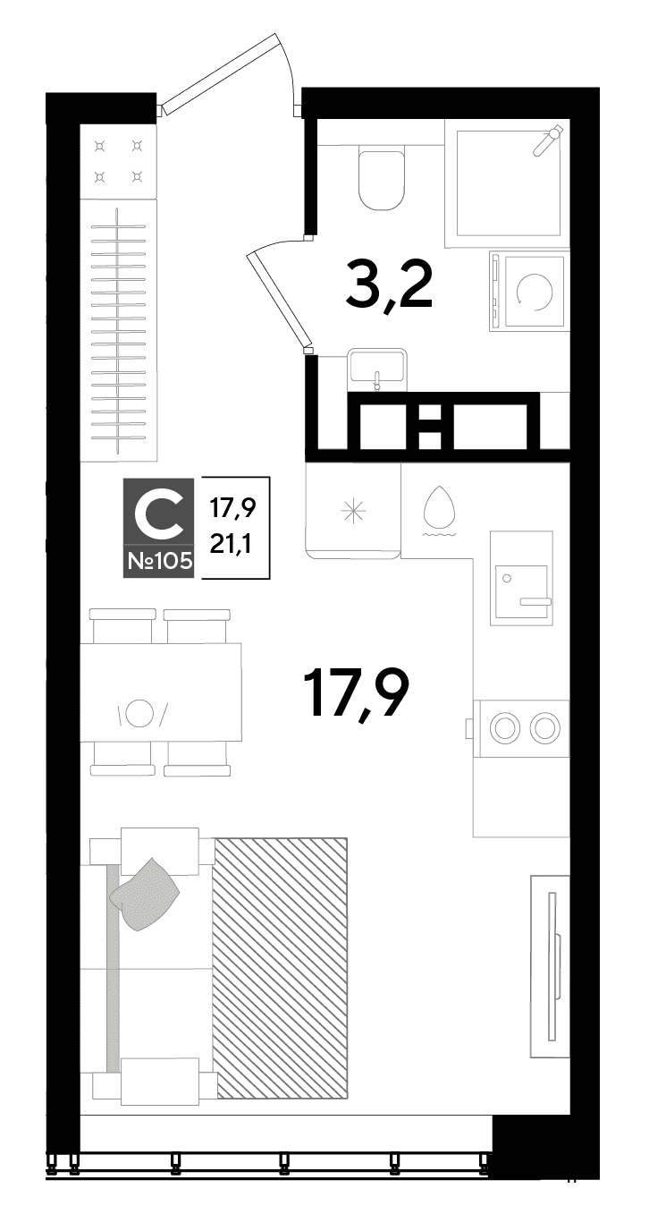 Студия, 21.1 м² · DОГМА ПАРК