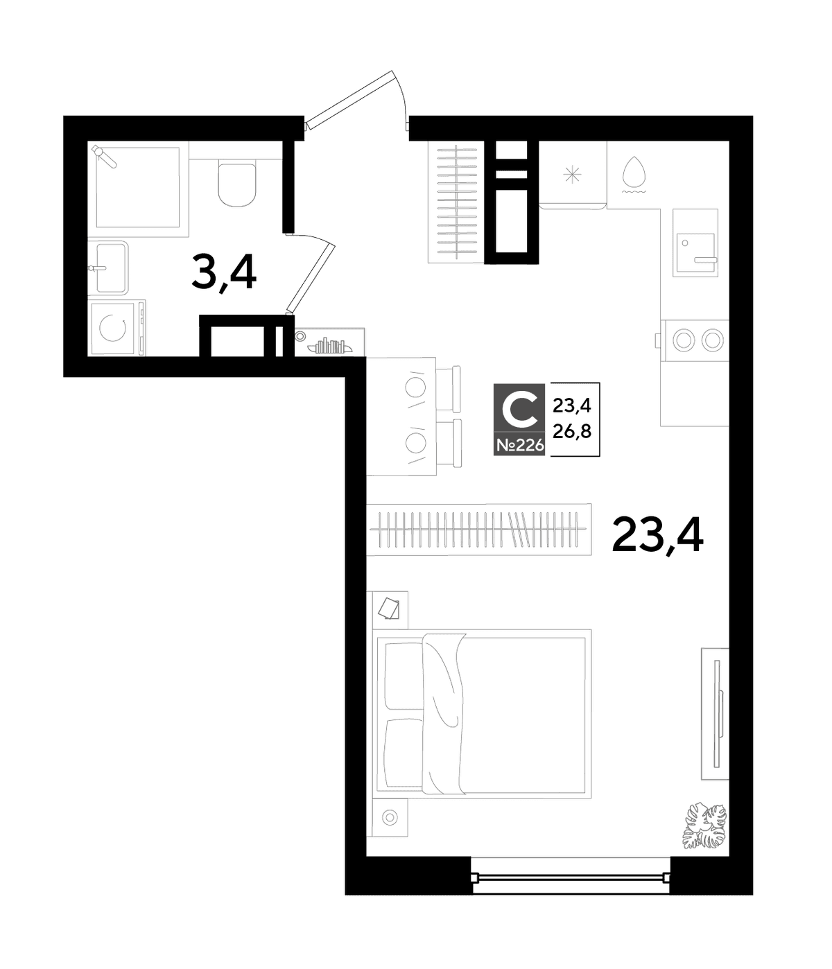 Студия, 26.8 м² · DОГМА ПАРК