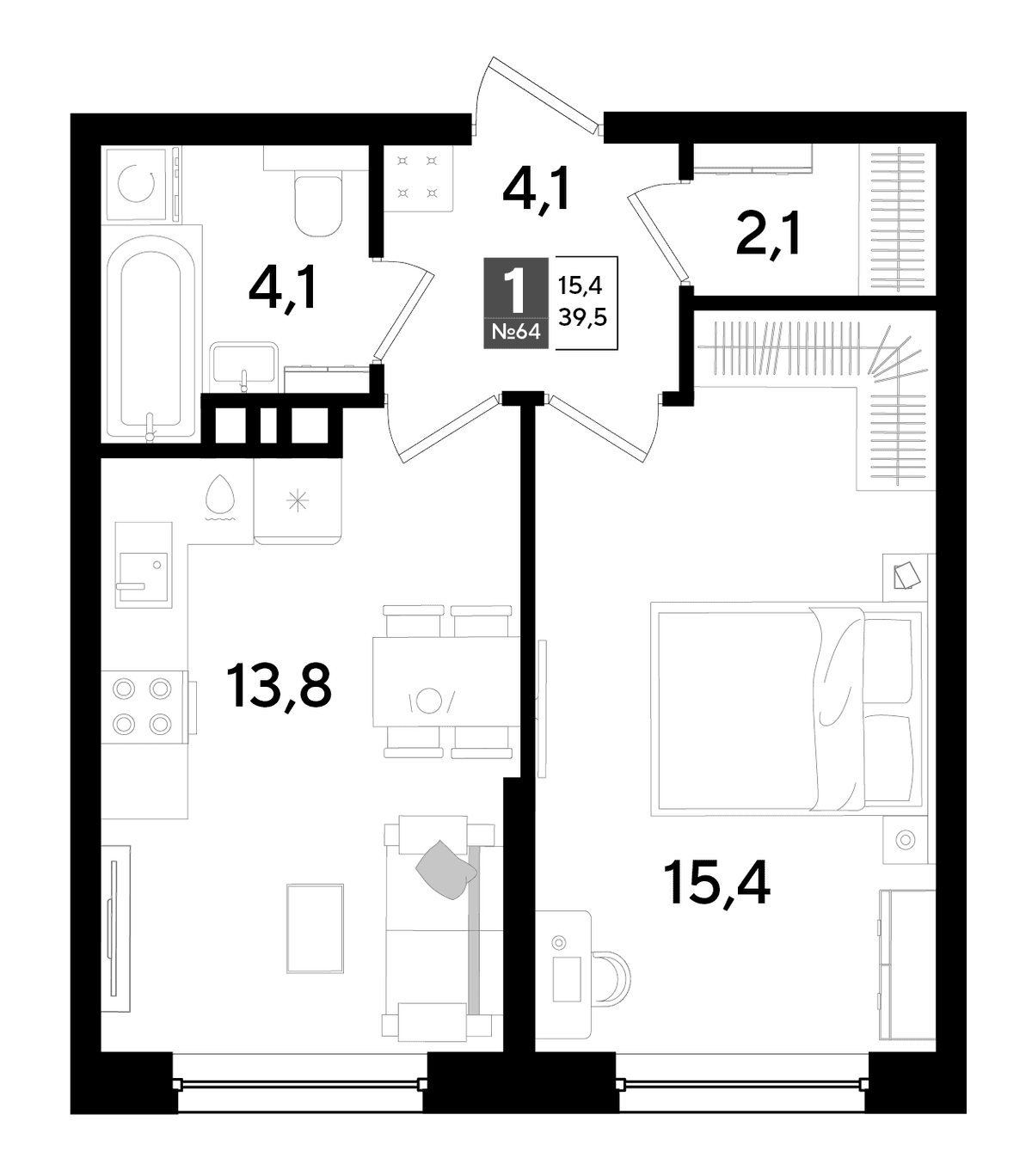 1-к, 39.5 м² · DОГМА ПАРК