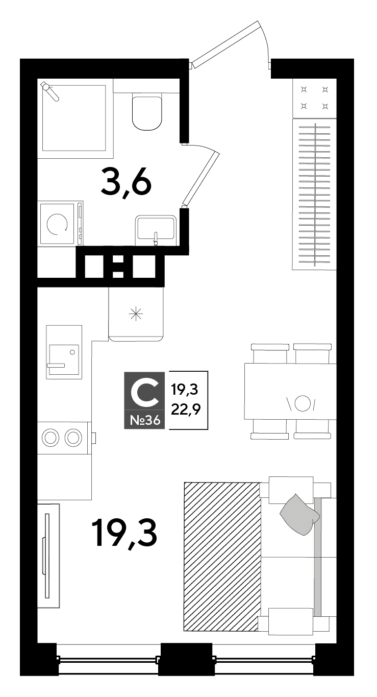 Студия, 22.9 м² · DОГМА ПАРК