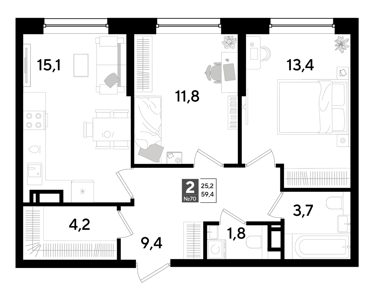2-к, 59.4 м² · DОГМА ПАРК