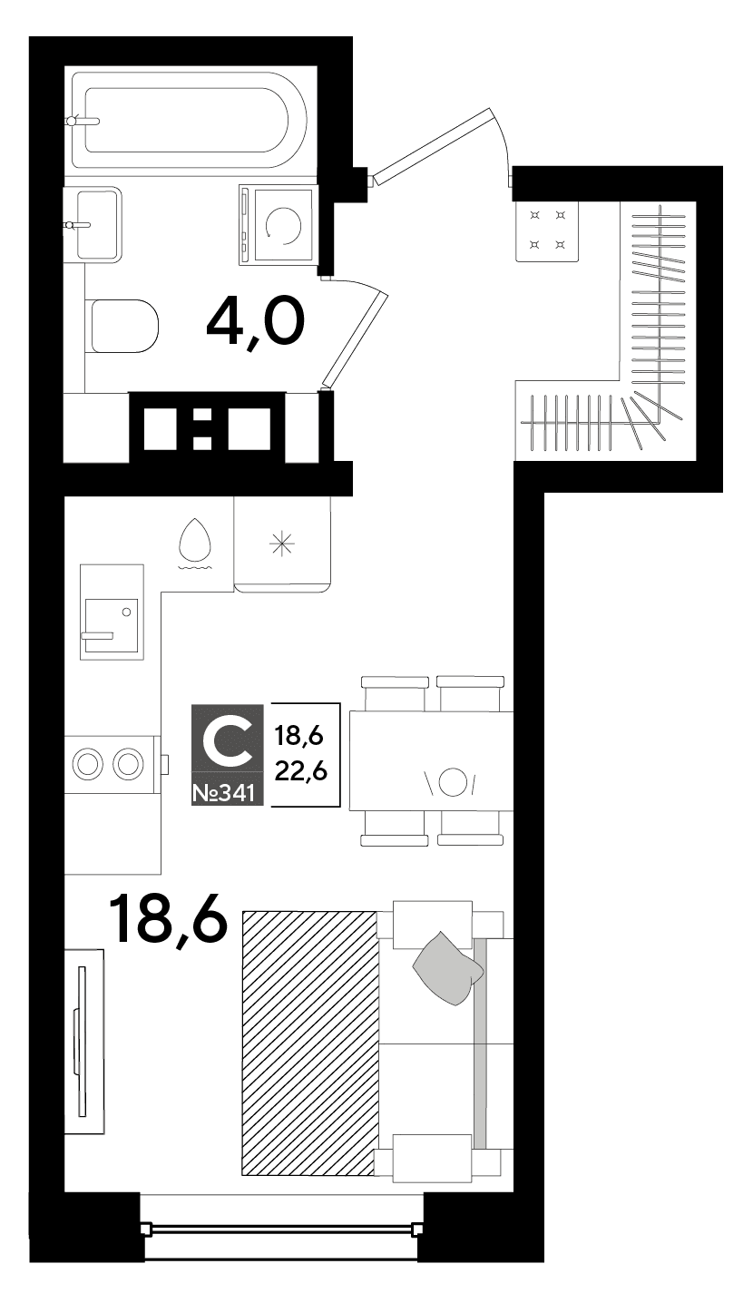 Студия, 22.6 м² · DОГМА ПАРК