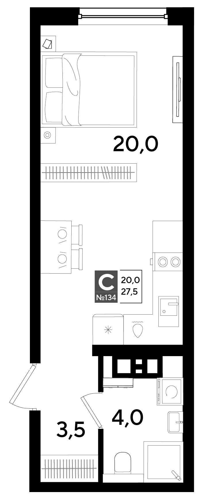 Студия, 27.5 м² · DОГМА ПАРК