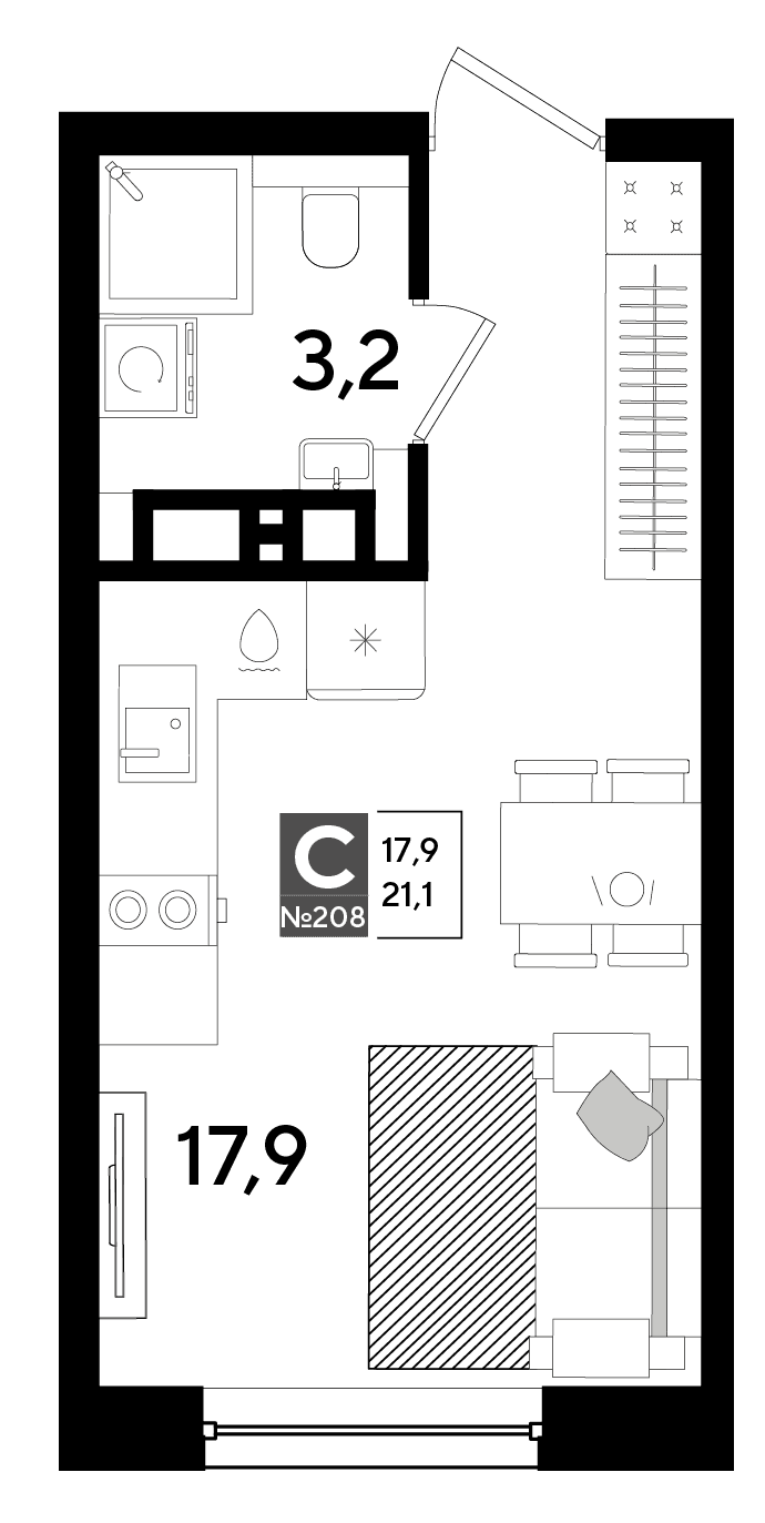 Студия, 21.1 м² · DОГМА ПАРК