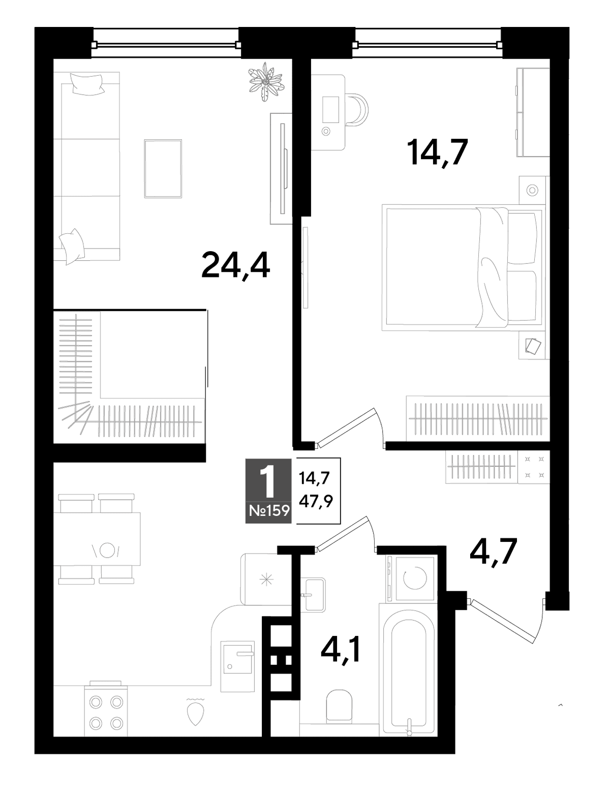 1-к, 47.9 м² · DОГМА ПАРК