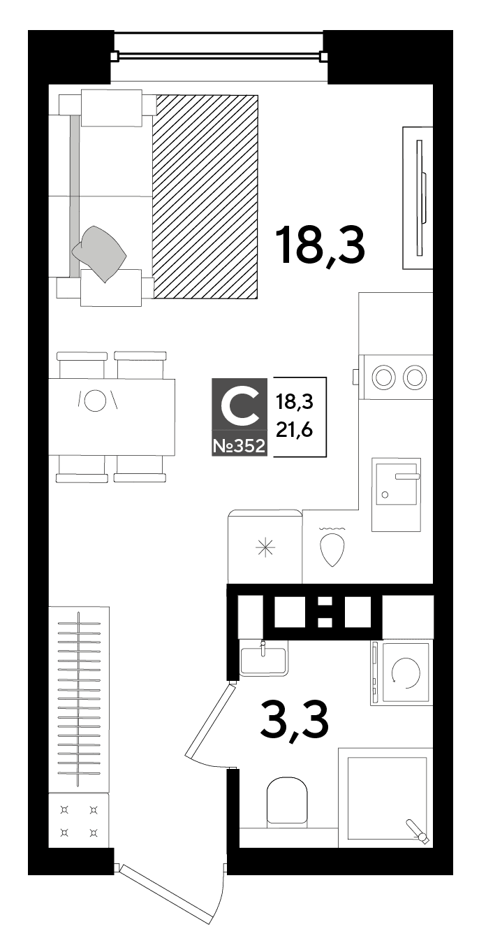 Студия, 21.6 м² · DОГМА ПАРК