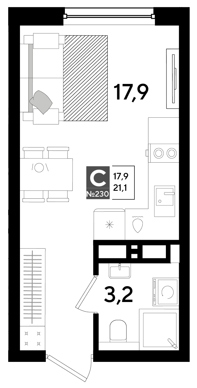 Студия, 21.1 м² · DОГМА ПАРК