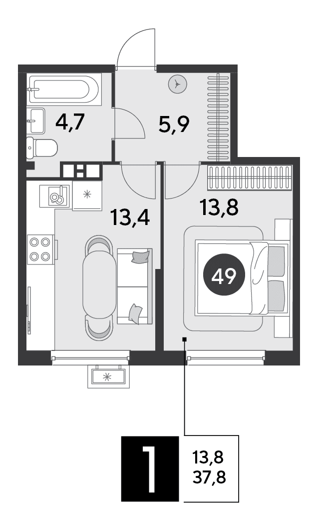 1-к, 37.8 м² · Парк Победы-2