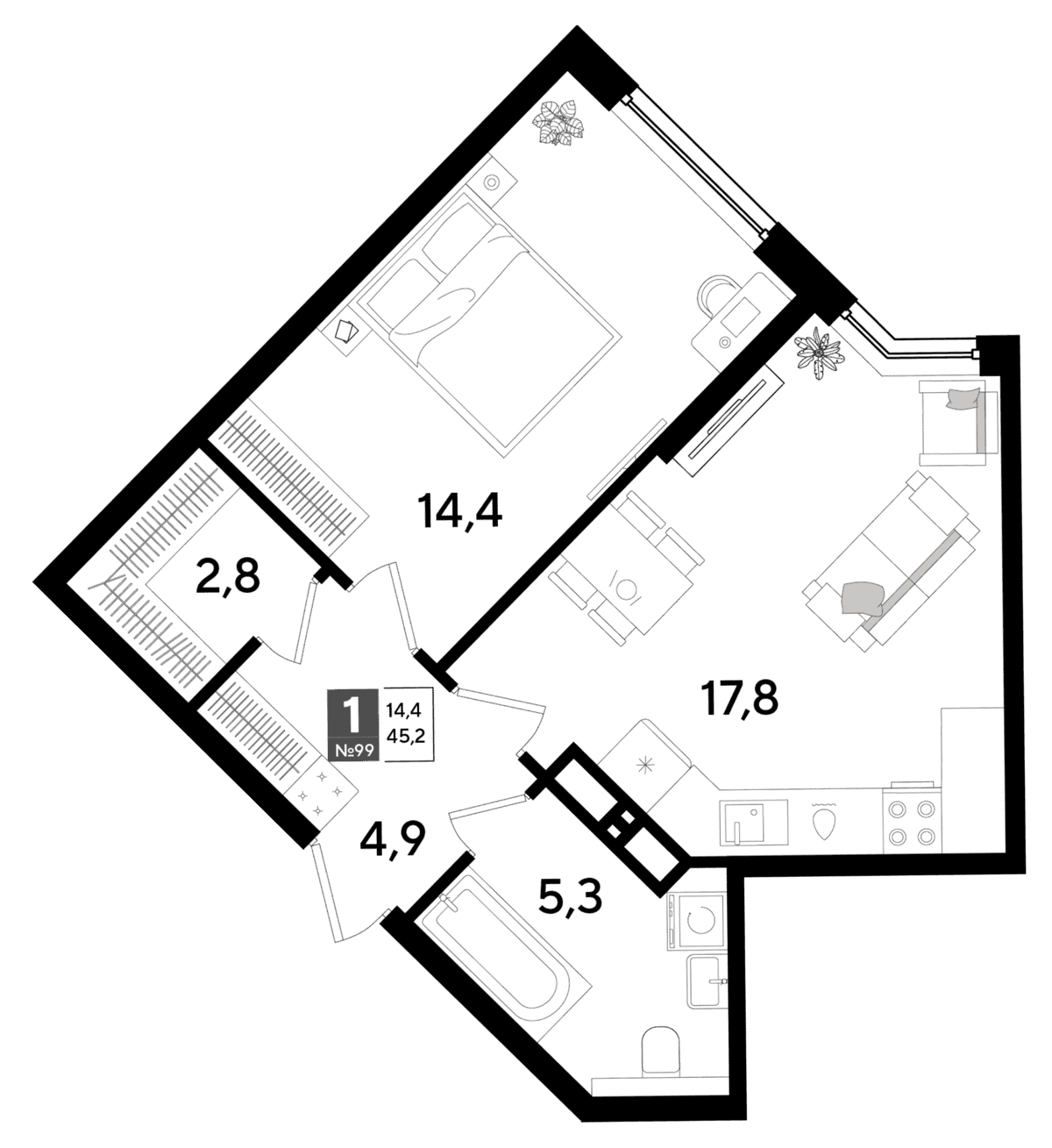 1-к, 45.2 м² · DОГМА ПАРК