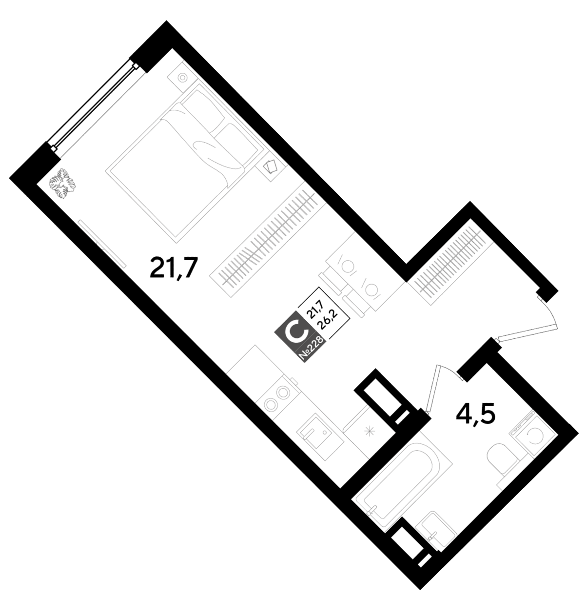 Студия, 26.2 м² · DОГМА ПАРК