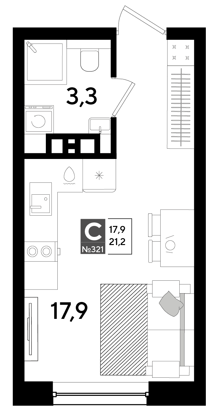 Студия, 21.2 м² · DОГМА ПАРК