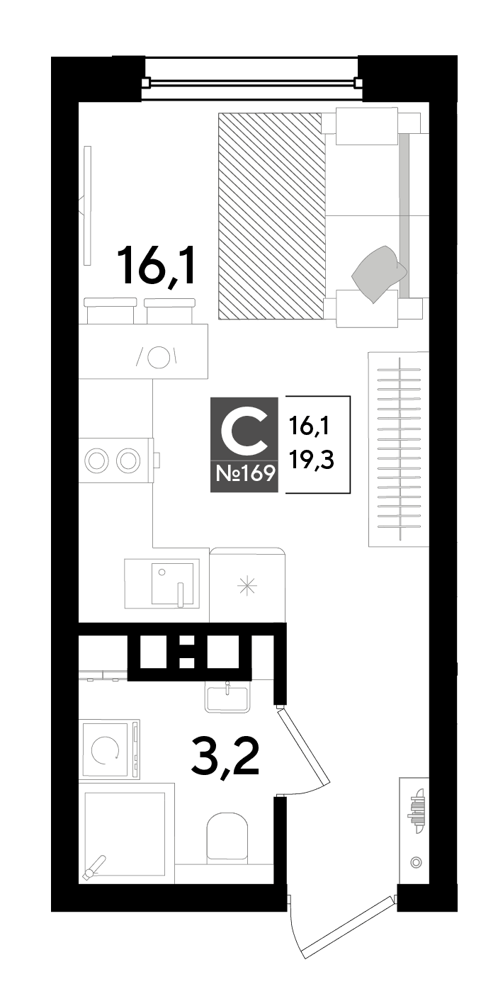 Студия, 19.3 м² · DОГМА ПАРК