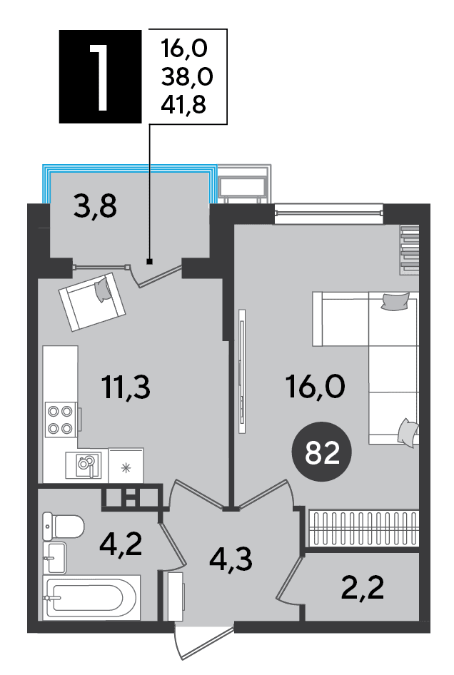1-к, 41.8 м² · Парк Победы-2