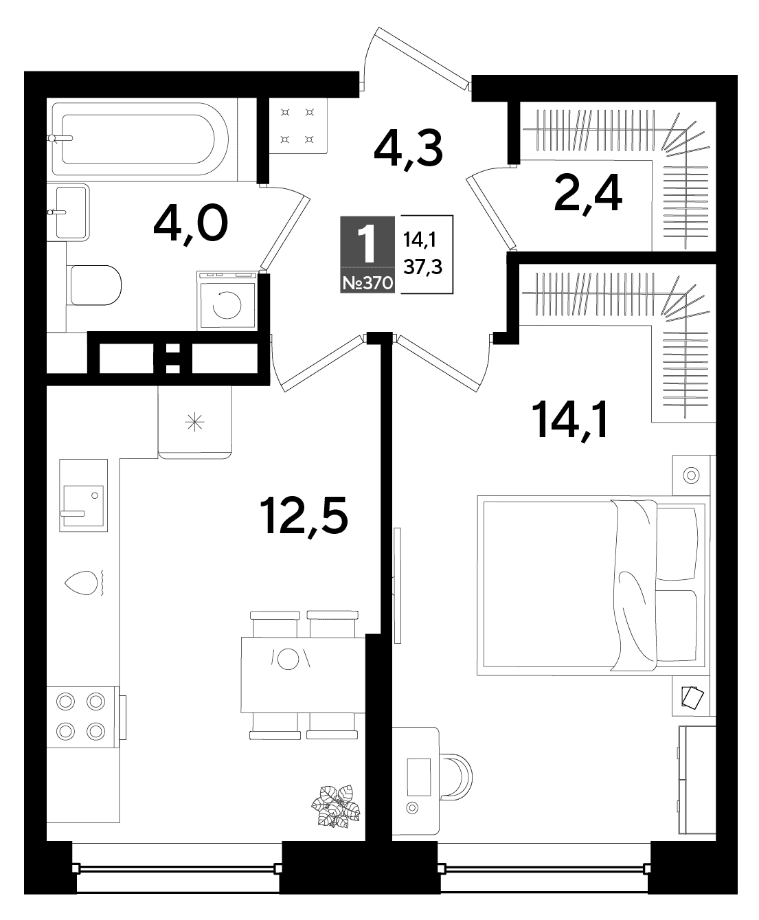 1-к, 37.3 м² · DОГМА ПАРК