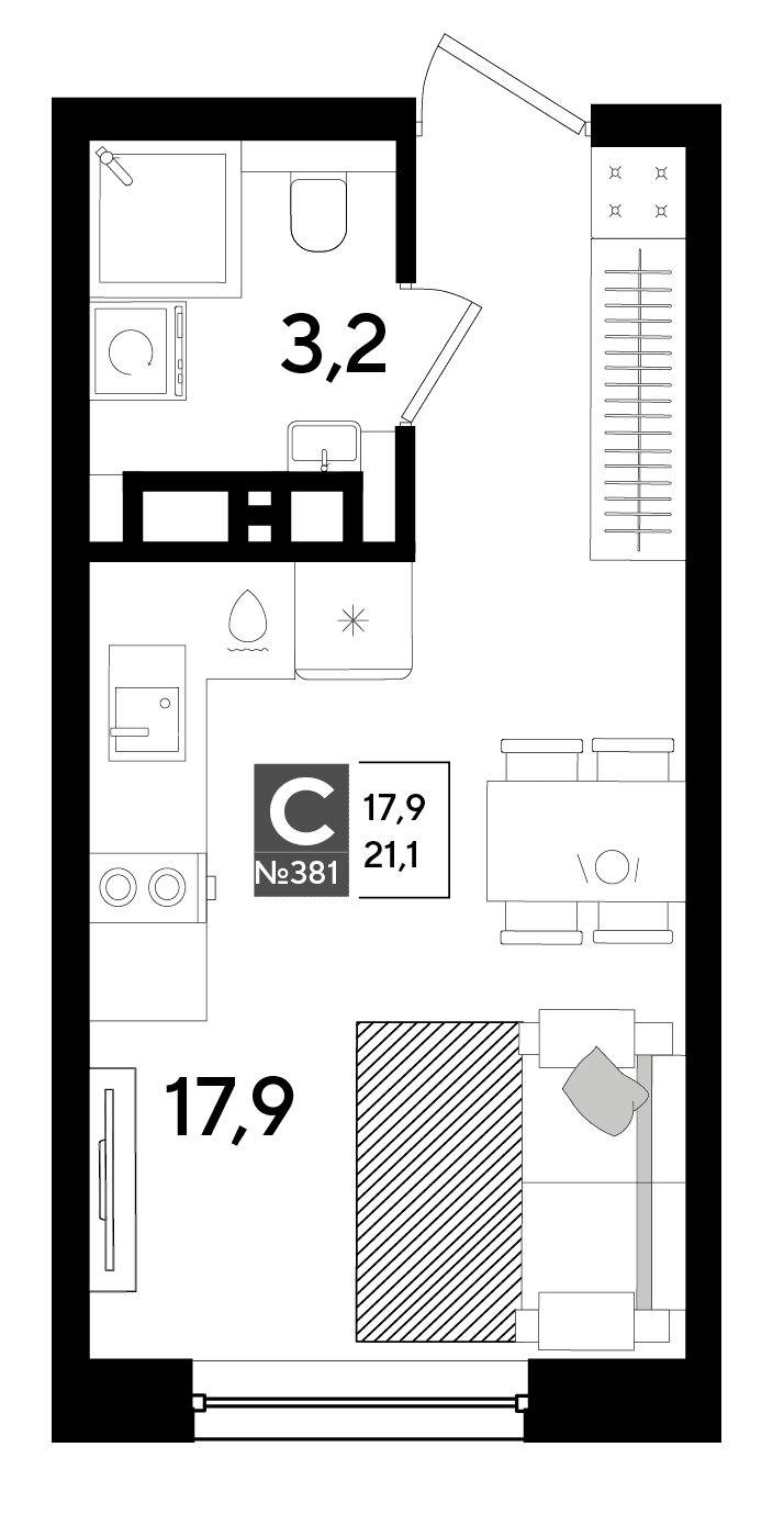 Студия, 21.1 м² · DОГМА ПАРК