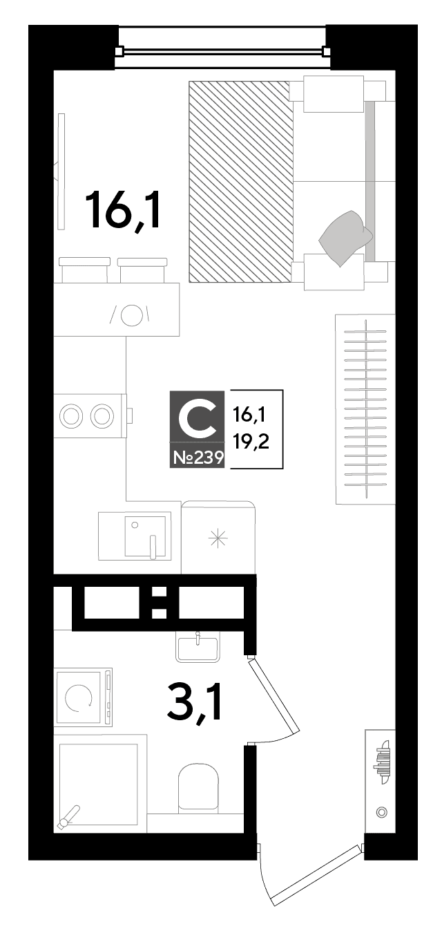 Студия, 19.2 м² · DОГМА ПАРК