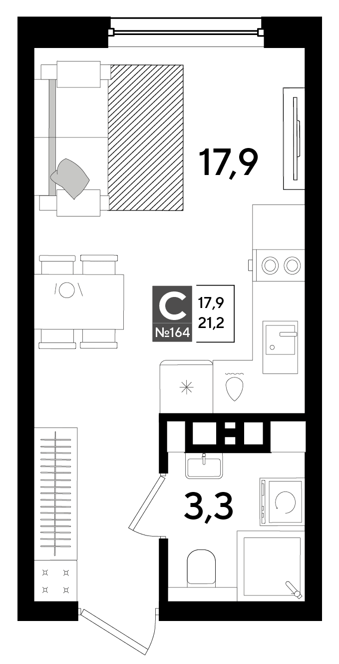 Студия, 21.2 м² · DОГМА ПАРК