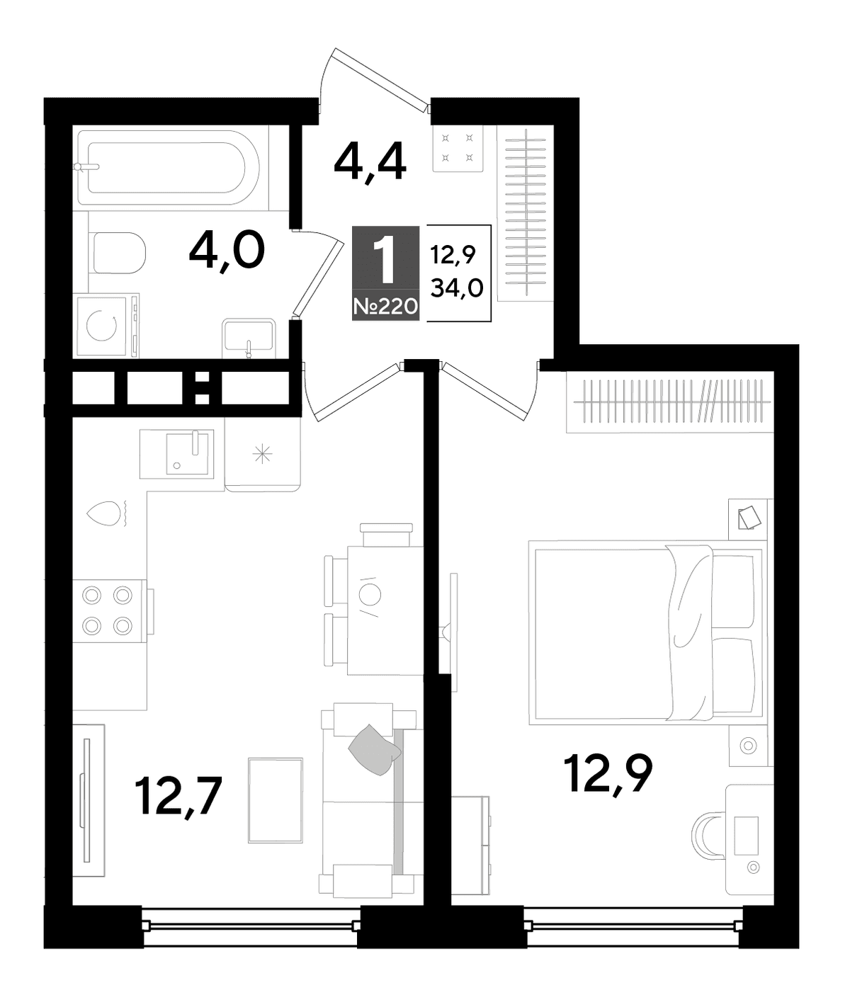 1-к, 34 м² · DОГМА ПАРК