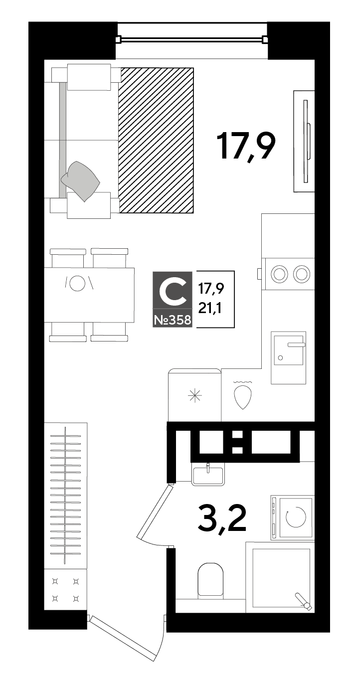 Студия, 21.1 м² · DОГМА ПАРК