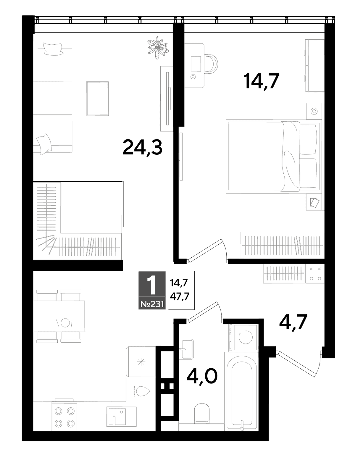 1-к, 47.7 м² · DОГМА ПАРК