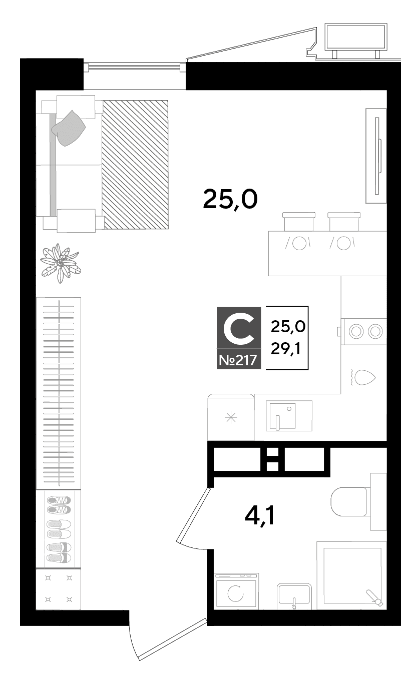 Студия, 29.1 м² · Парк Победы-2