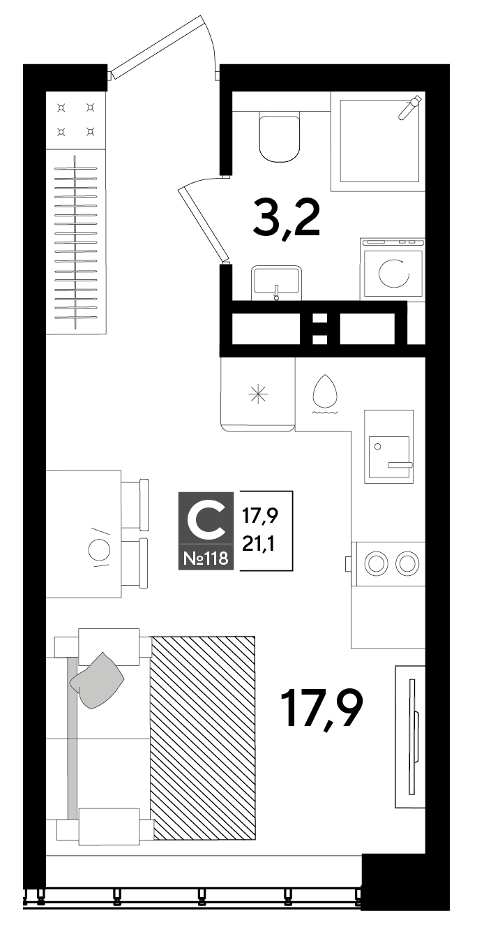 Студия, 21.1 м² · DОГМА ПАРК