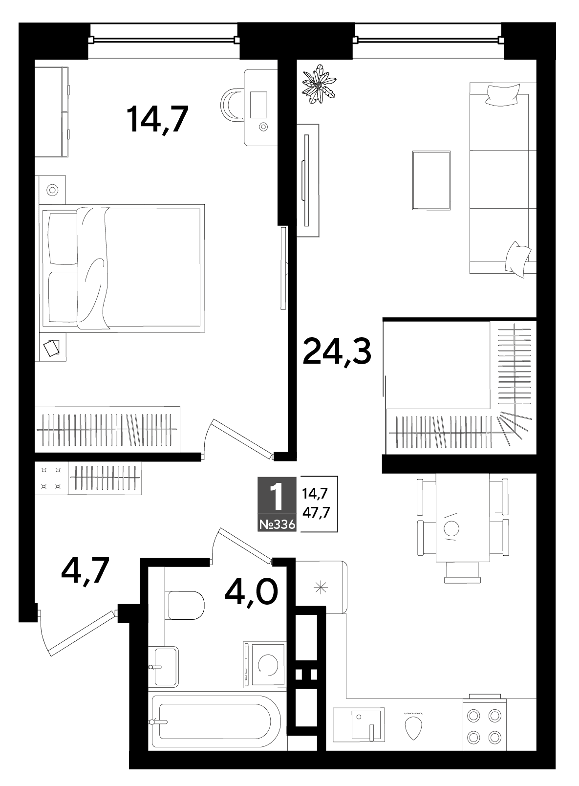 1-к, 47.7 м² · DОГМА ПАРК