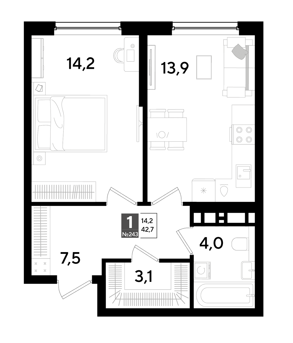 1-к, 42.7 м² · DОГМА ПАРК