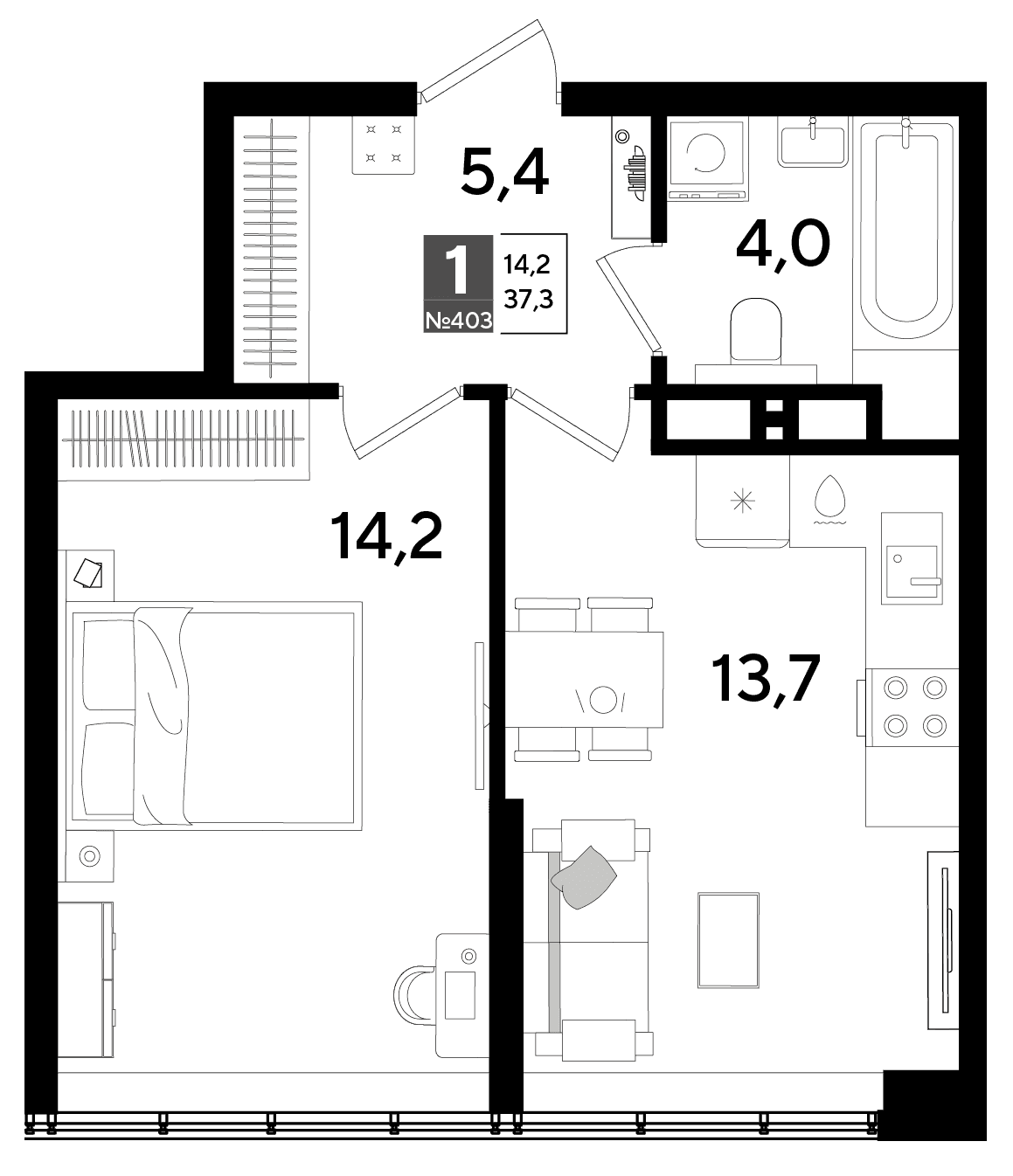 1-к, 37.3 м² · DОГМА ПАРК
