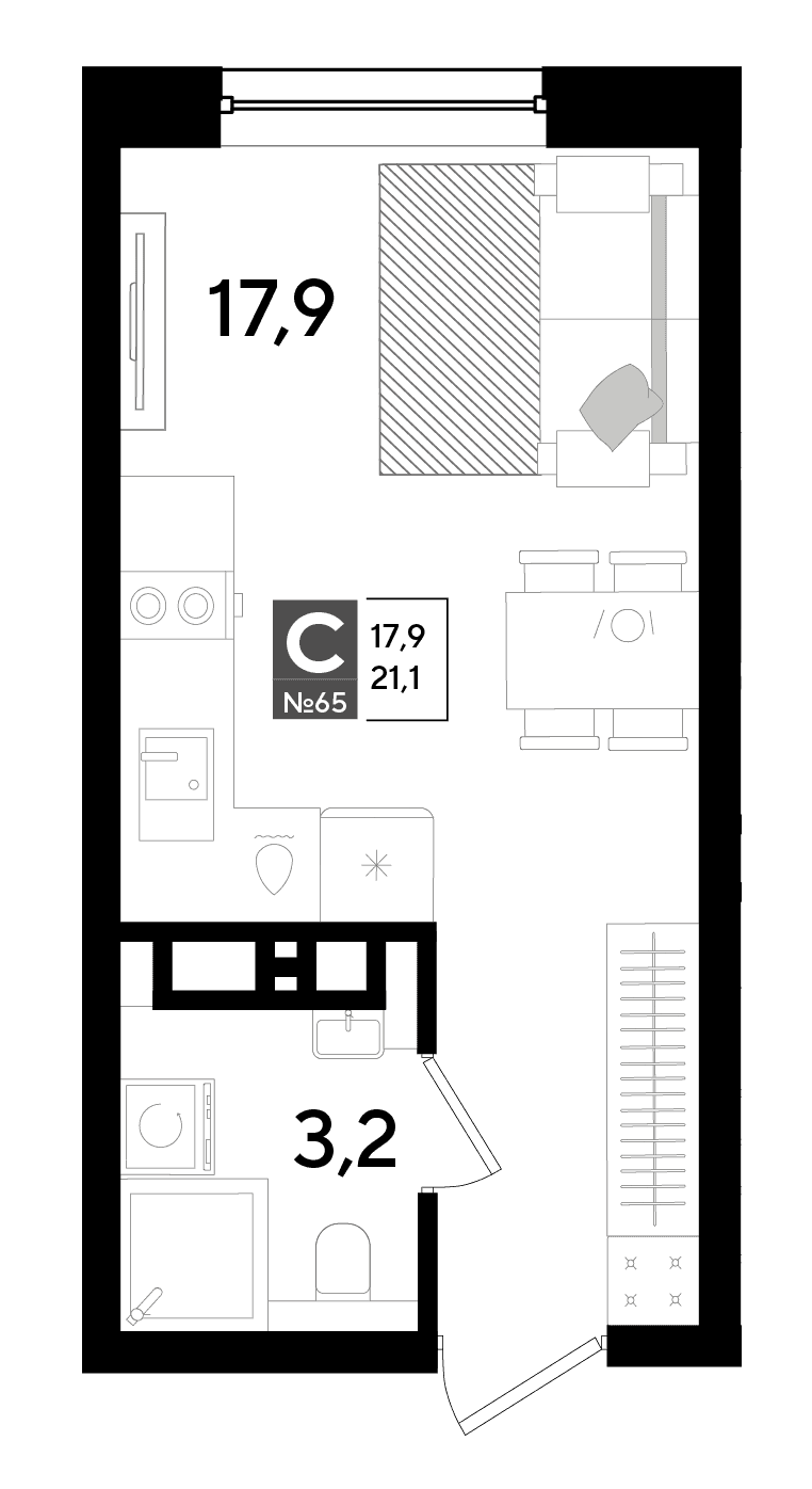 Студия, 21.1 м² · DОГМА ПАРК