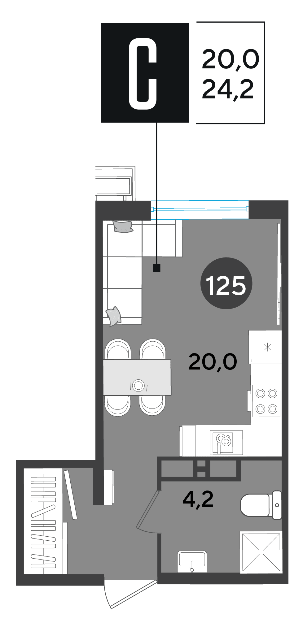 Студия, 24.2 м² · Парк Победы-2