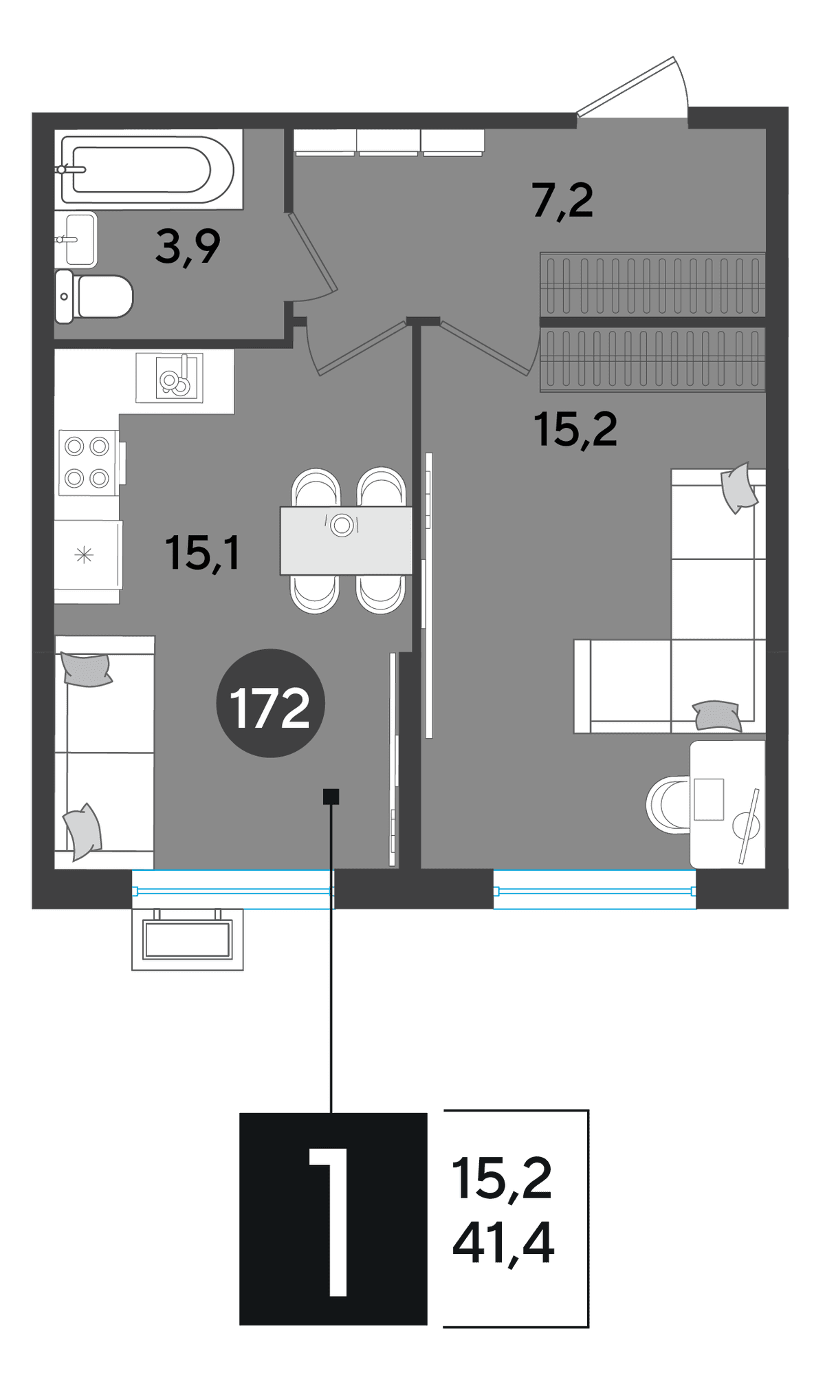 1-к, 41.4 м² · Парк Победы-2