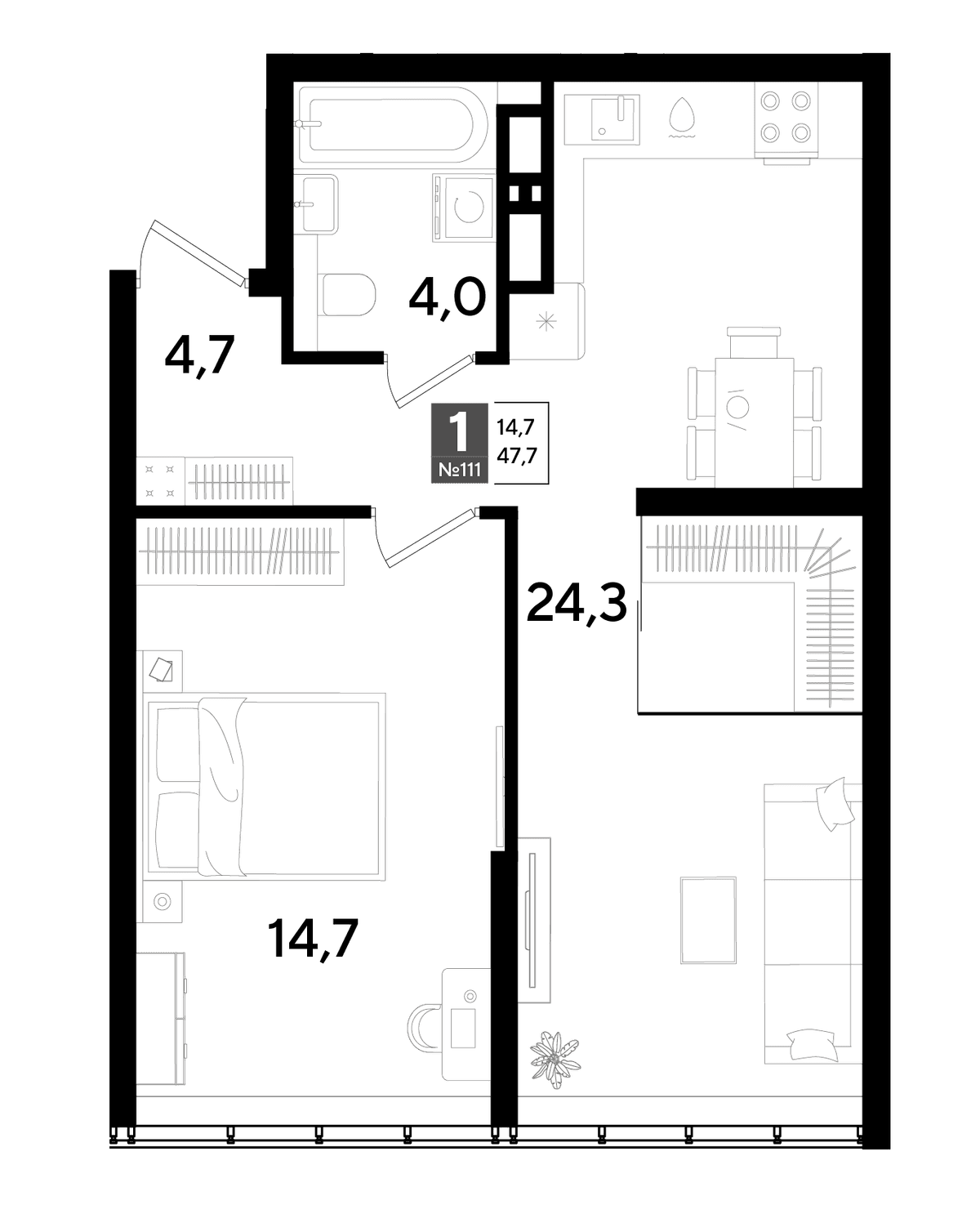 1-к, 47.7 м² · DОГМА ПАРК