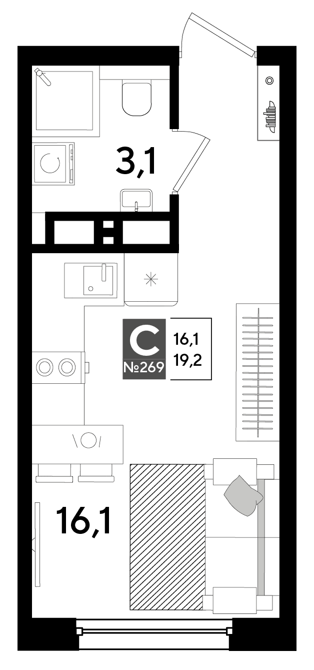 Студия, 19.2 м² · DОГМА ПАРК