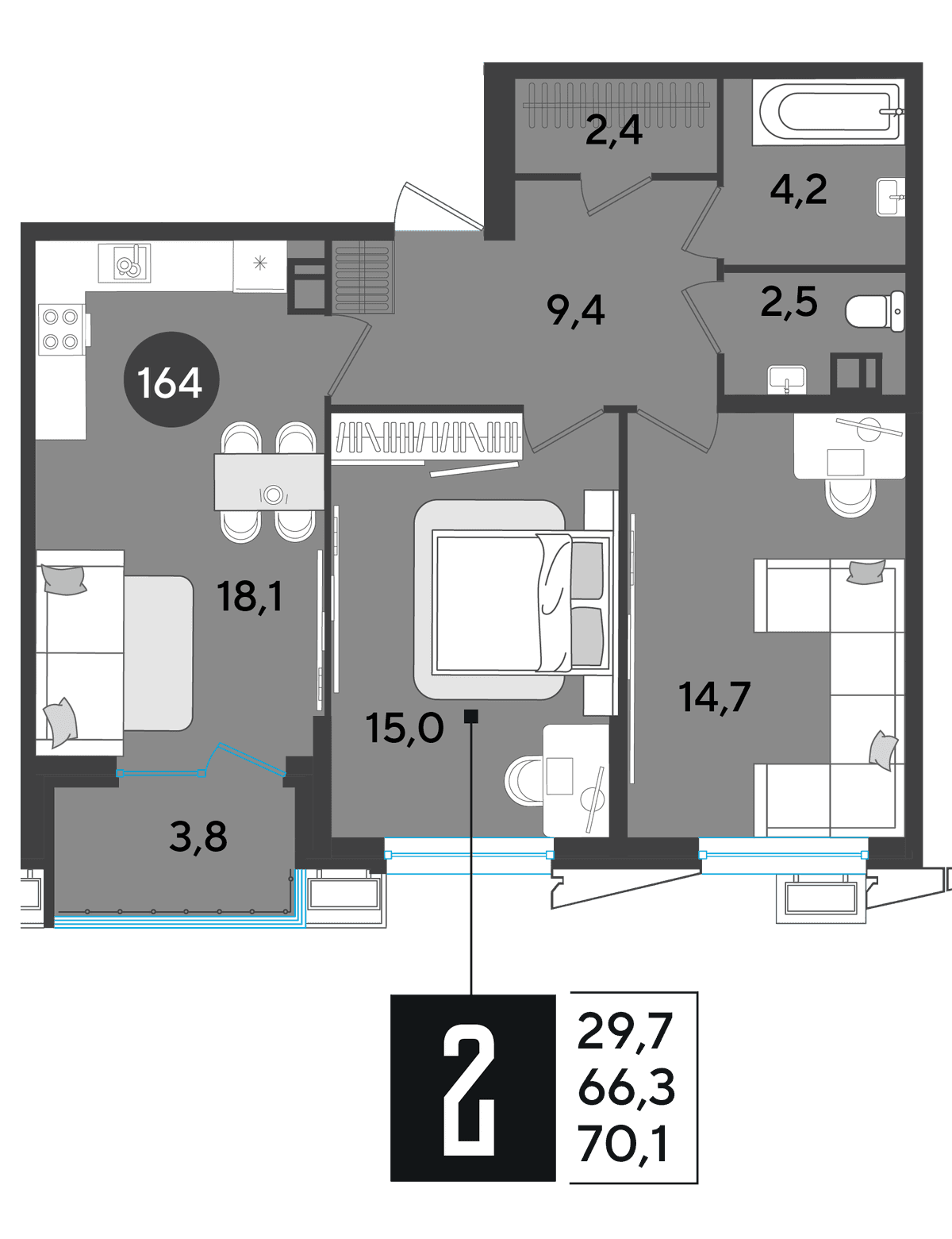 2-к, 70.2 м² · Парк Победы-2