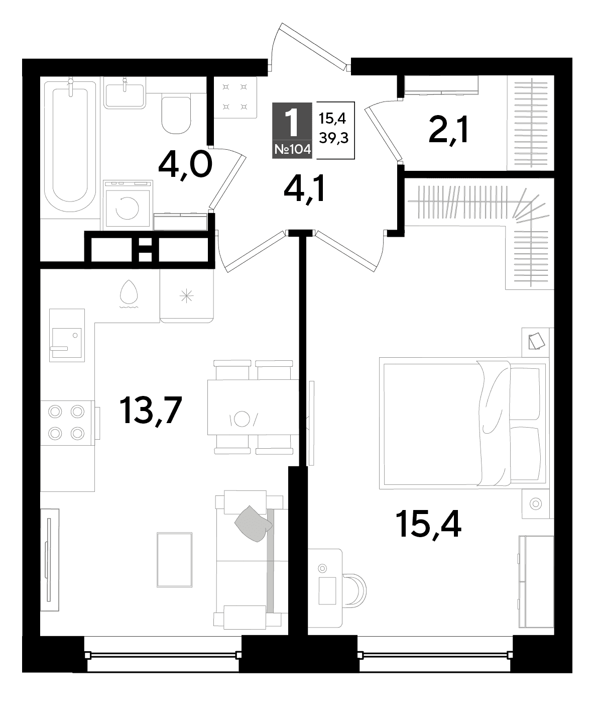 1-к, 39.3 м² · DОГМА ПАРК