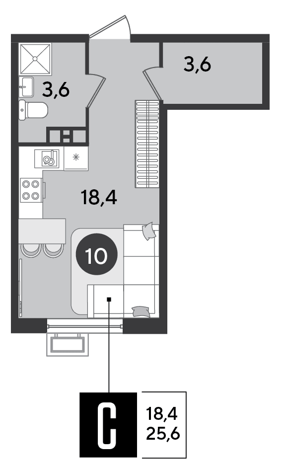 Студия, 25.6 м² · Парк Победы-2