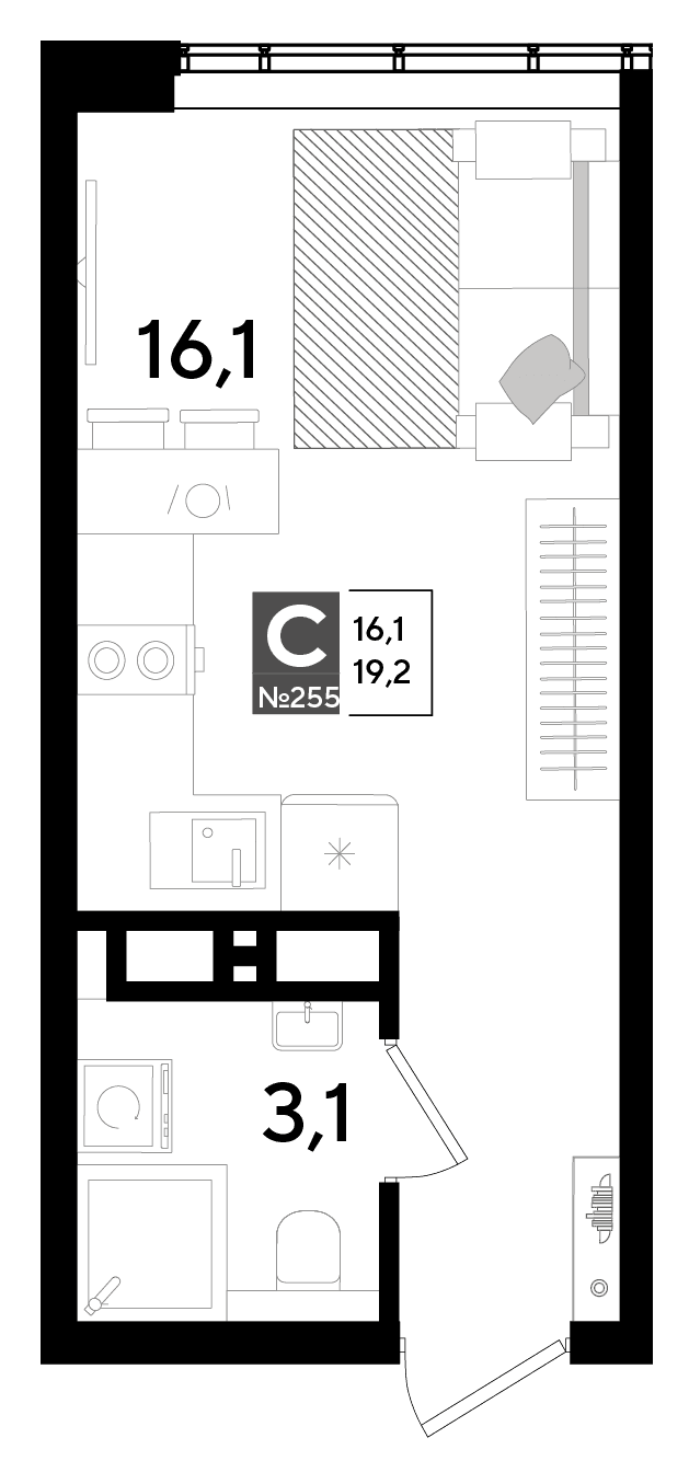 Студия, 19.2 м² · DОГМА ПАРК