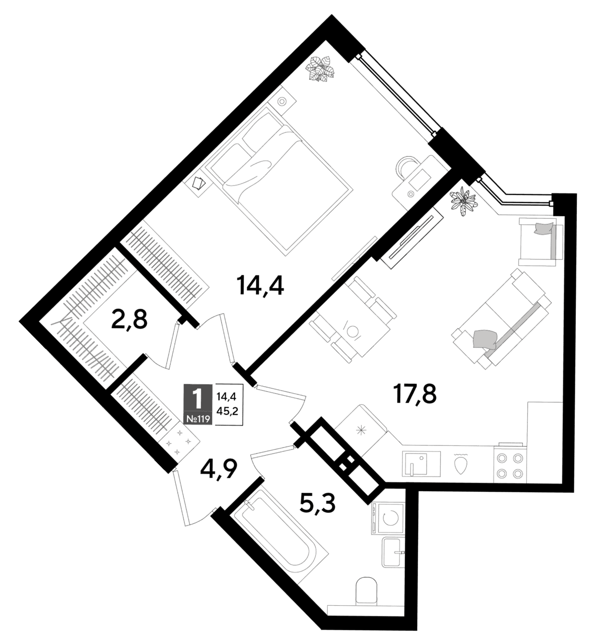 1-к, 45.2 м² · DОГМА ПАРК