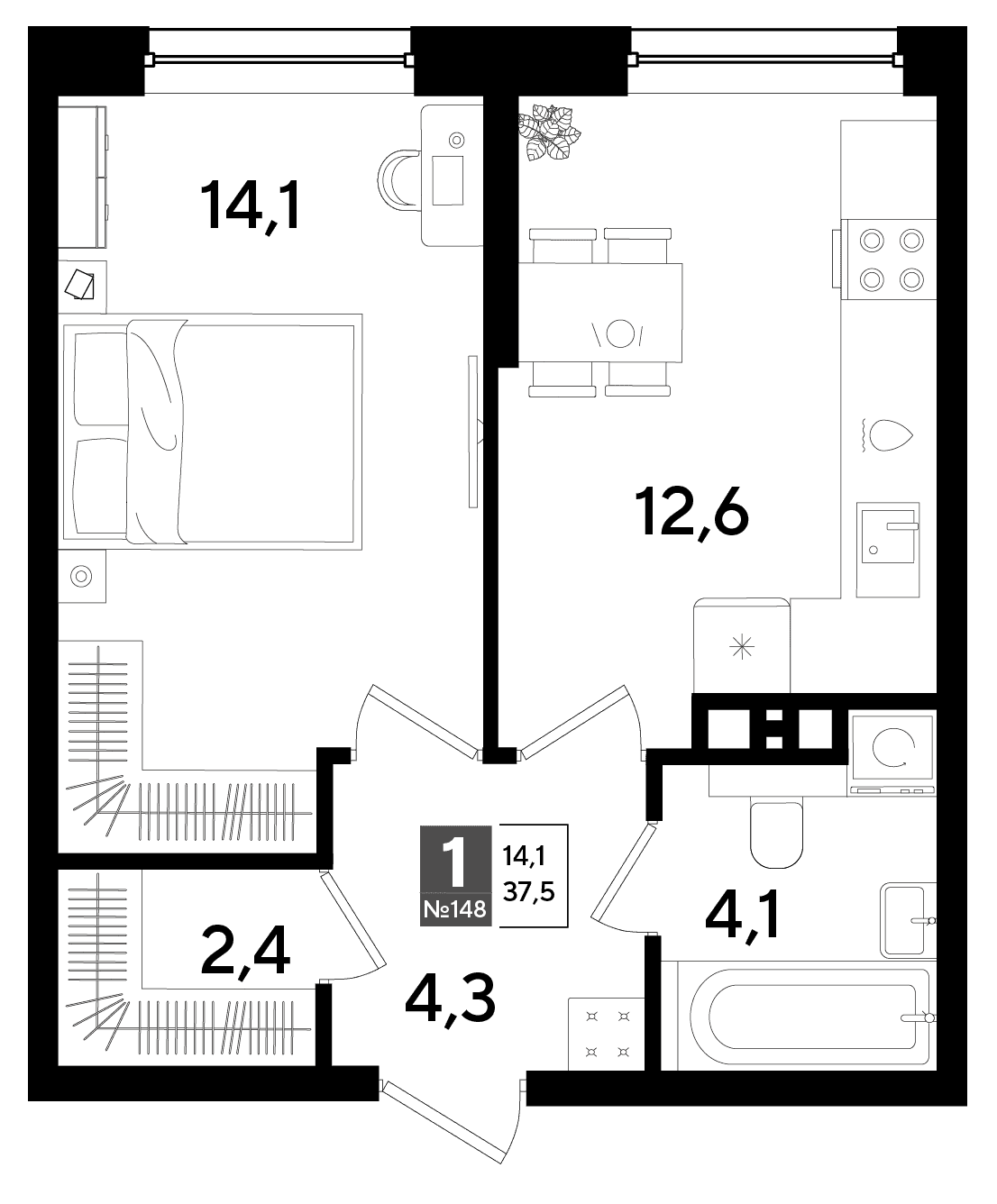 1-к, 37.5 м² · DОГМА ПАРК