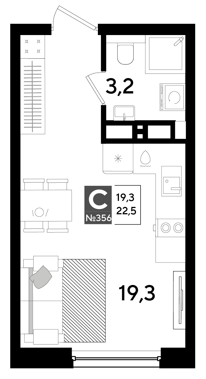 Студия, 22.5 м² · DОГМА ПАРК