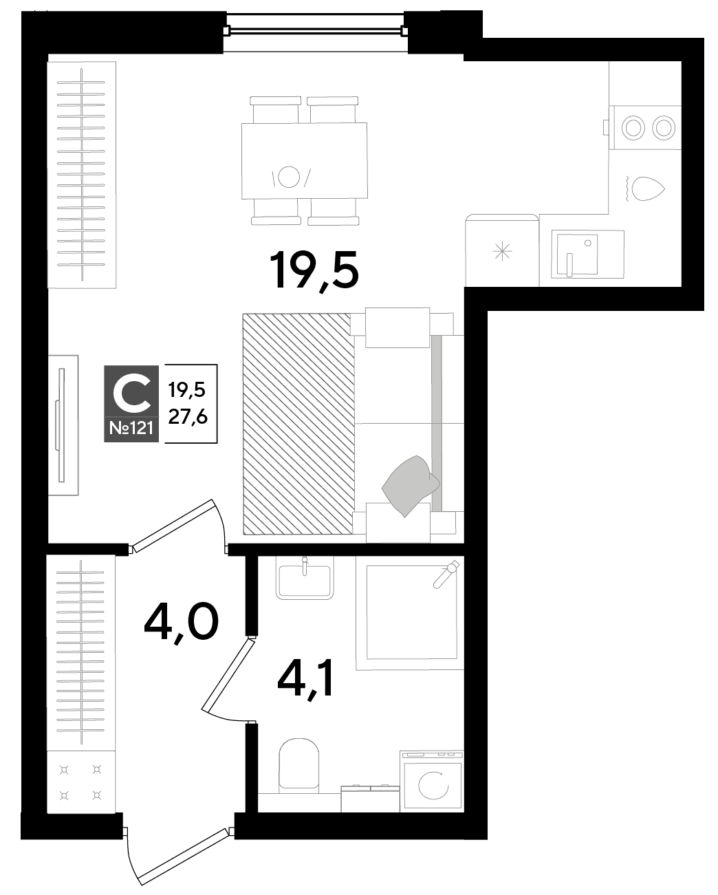 Студия, 27.6 м² · DОГМА ПАРК