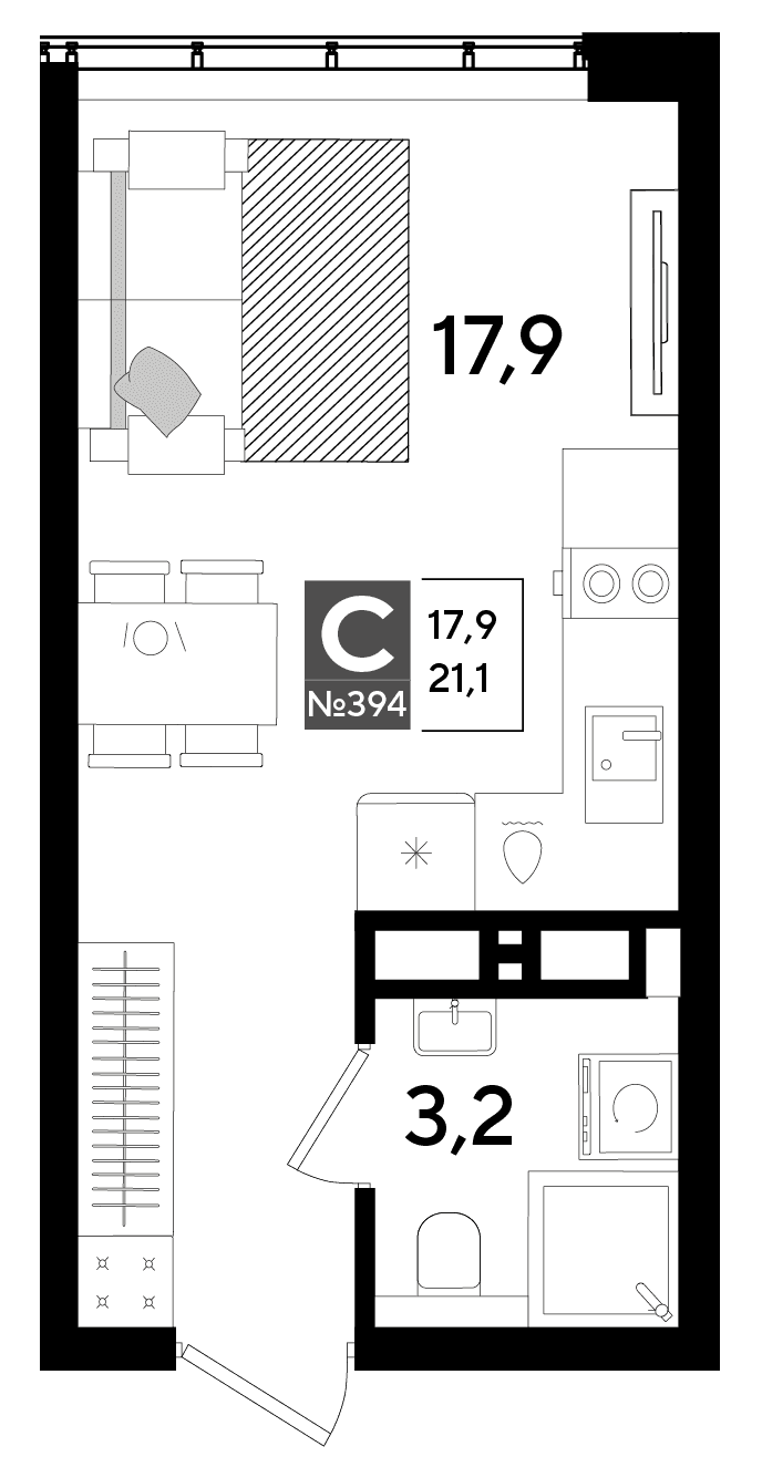 Студия, 21.1 м² · DОГМА ПАРК