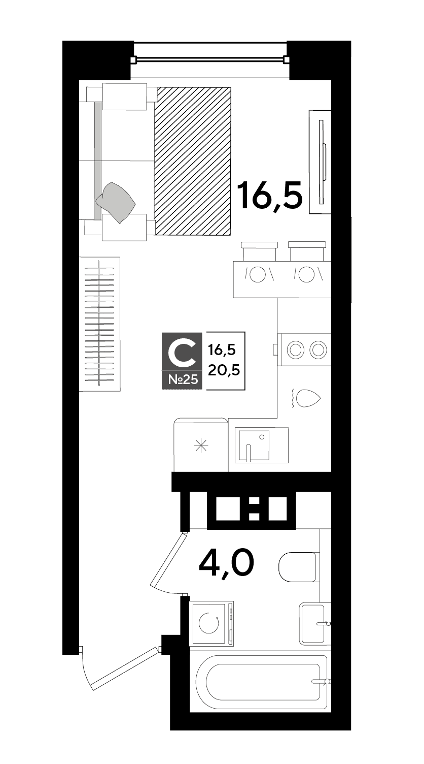 Студия, 20.5 м² · DОГМА ПАРК