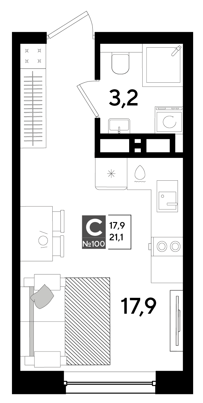 Студия, 21.1 м² · DОГМА ПАРК