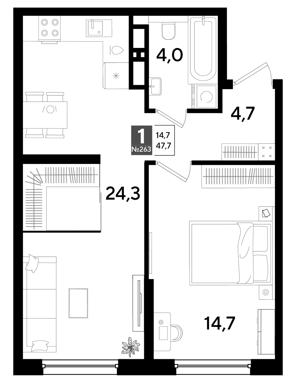 1-к, 47.7 м² · DОГМА ПАРК
